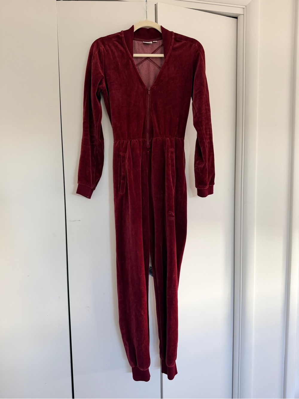 Puma Women's Velvet Jumpsuit in Burgundy